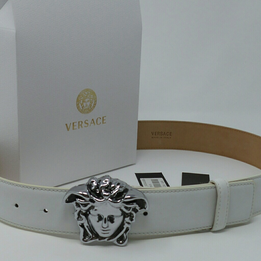 Like New With Tags White Leather Medusa Belt